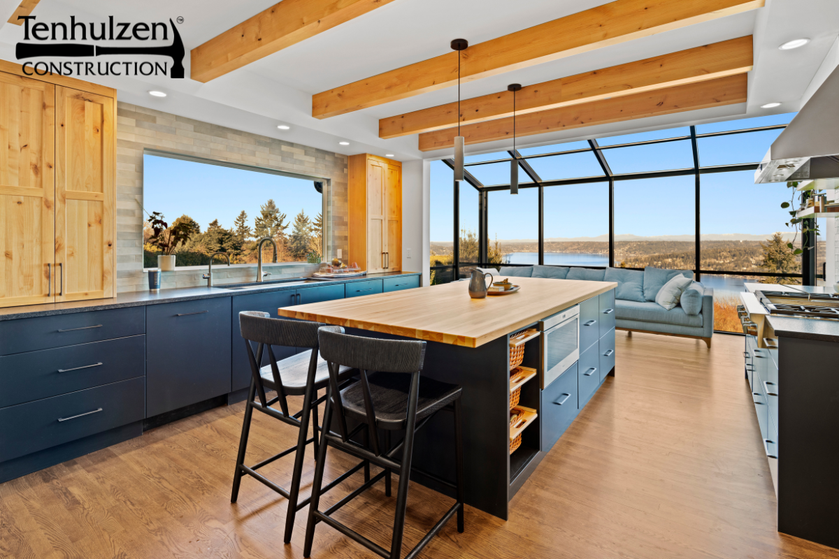 remodeled kitchen and sunroom located in Bellevue, Washington